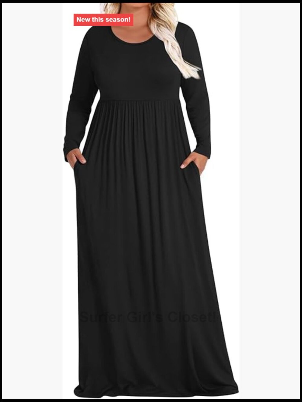 Plus Size Maxi Dress with Pockets Long Sleeve Casual Fall Winter